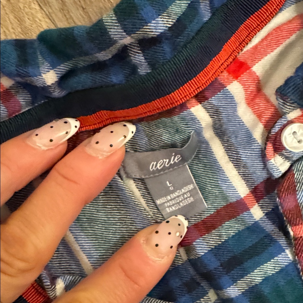 Aerie Plaid Flannel Pajama Jogger Set - Navy and Red - Picture 7 of 8